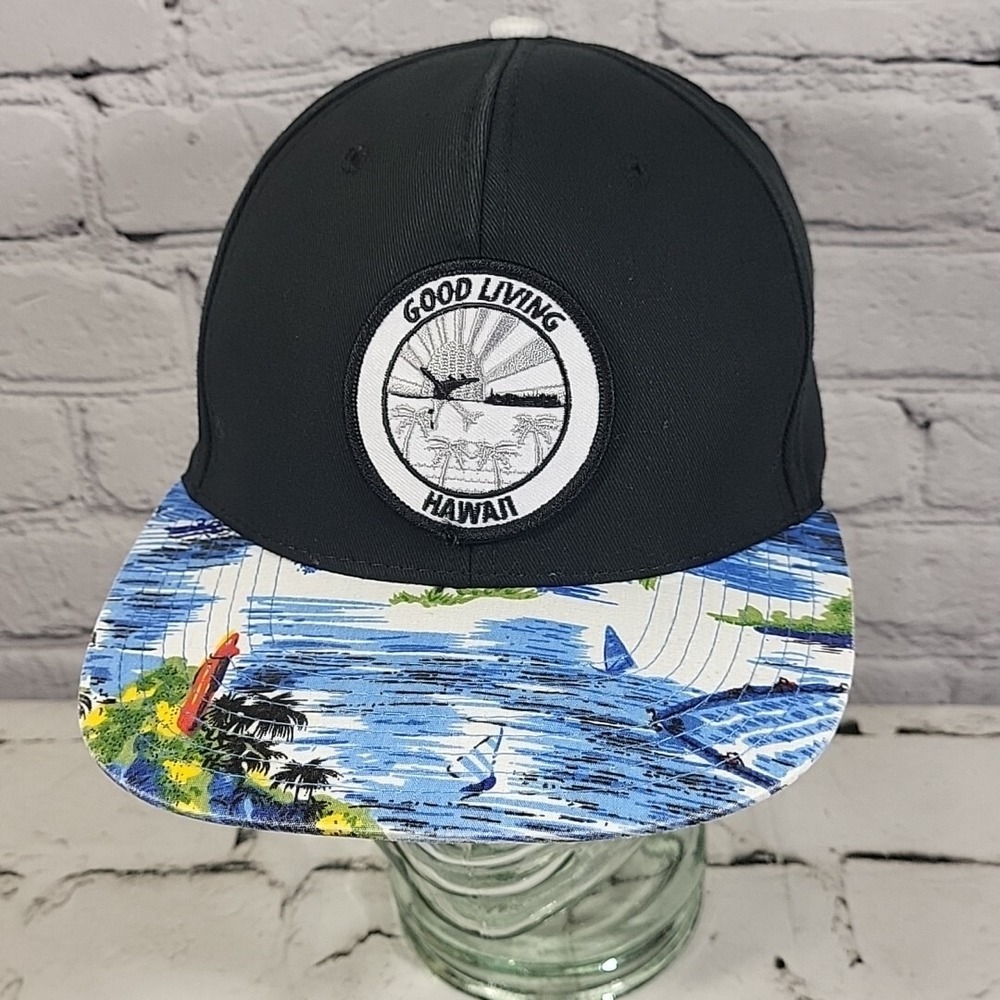 Good Living Hawaii Hat Mens OSFA Snapback Suset Patch Printed Bill Ball Cap
